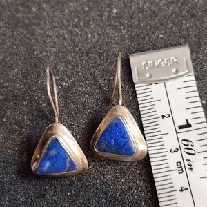 Vintage Clyde Duneier CID Sterling Silver 925 Lapis Drop Dangle Hook Earrings